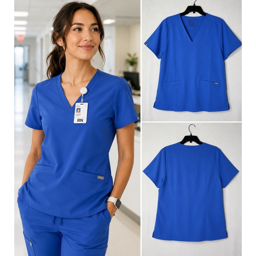 FIGS Technical Collection Royal Blue V-Neck Scrub Top FW1100 Womens Large L
